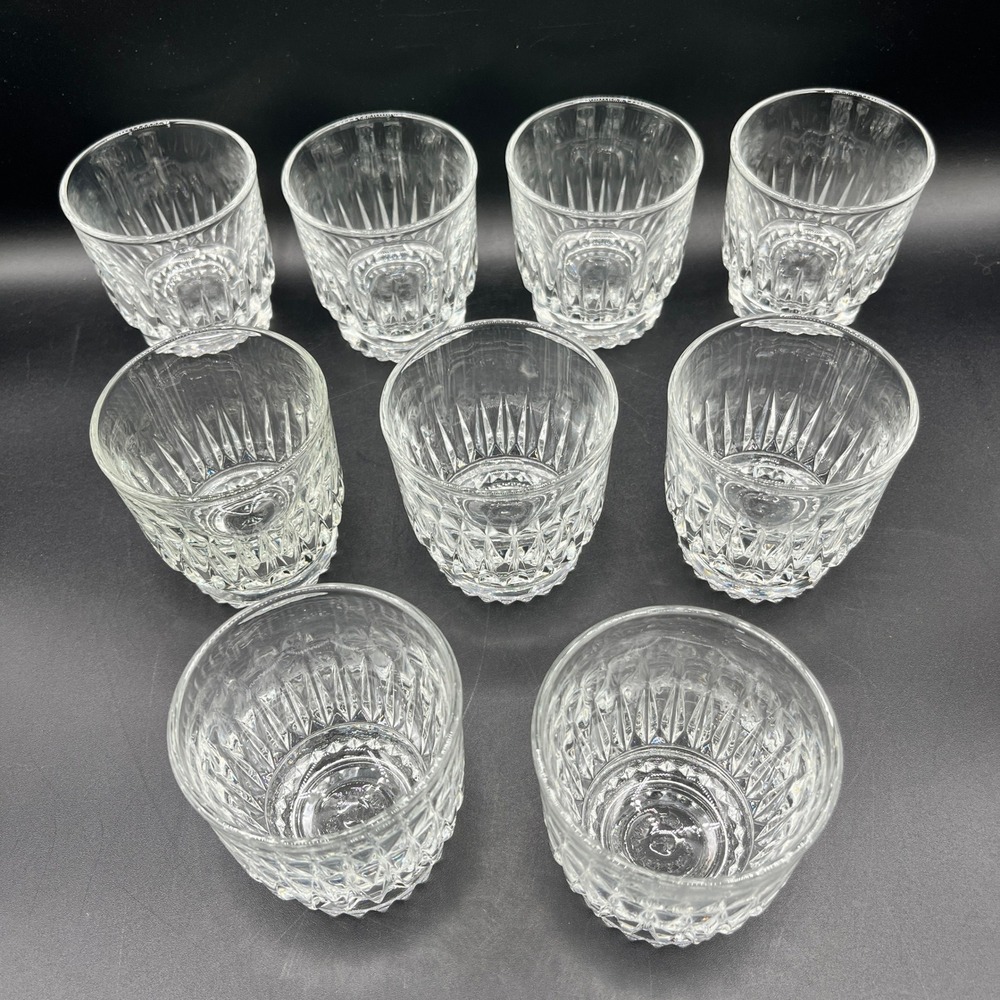 Libbey Duratuff Winchester Rocks Glasses Clear Faceted Whiskey Set of 9 4oz Vtg